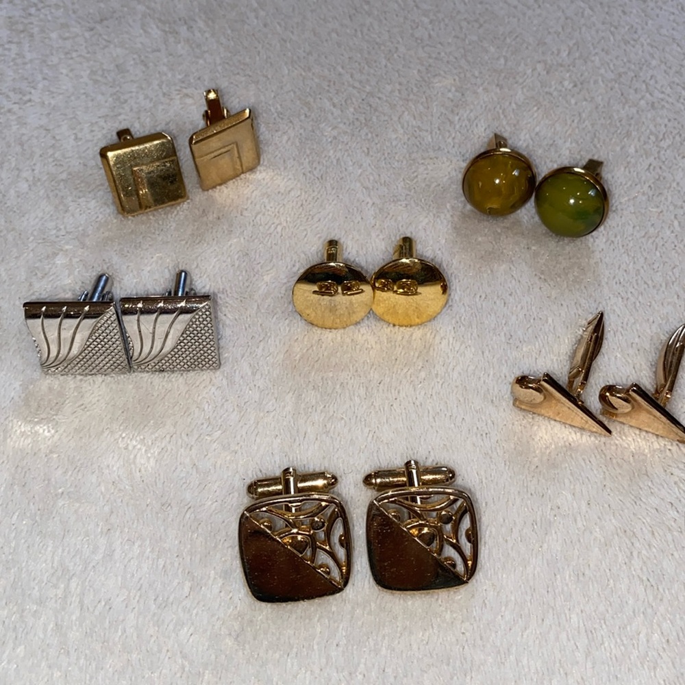 6 Pairs vintage gold tone silver tone cuff links EUC